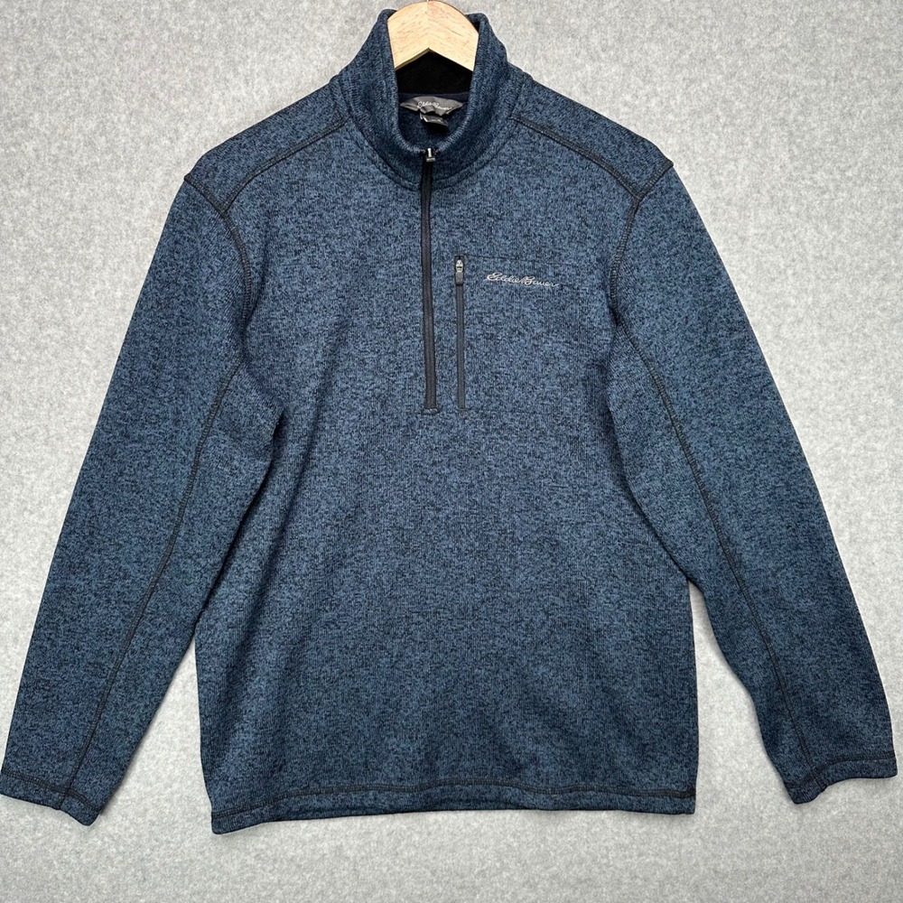 Eddie Bauer Mens Blue Heathered‎ 1/4 Zip Fleece Pullover Sweatshirt Size M